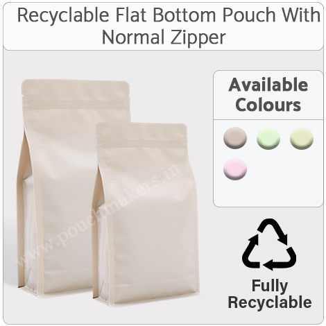 Recyclable Flat Bottom Pouch With Normal Zipper
