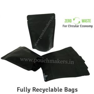 Matt Black Recyclable Stand Up Pouches Regular Size